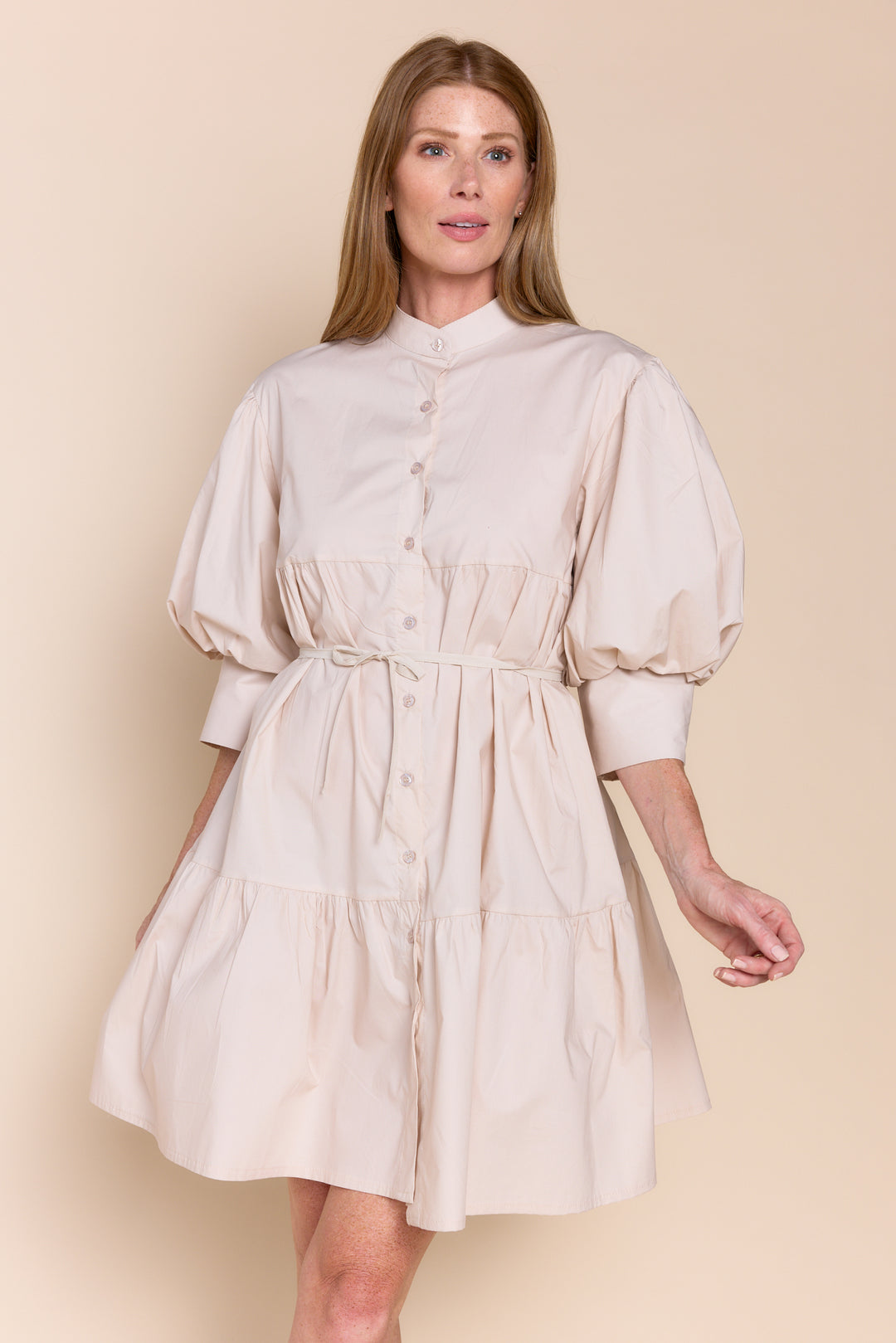 Mina Cotton Puff Sleeve Button Down  Dress