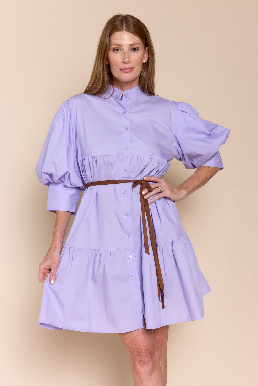Mina Cotton Puff Sleeve Button Down  Dress
