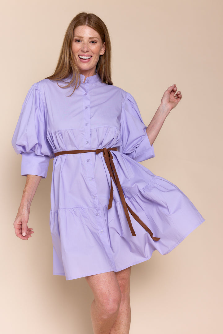 Mina Cotton Puff Sleeve Button Down  Dress