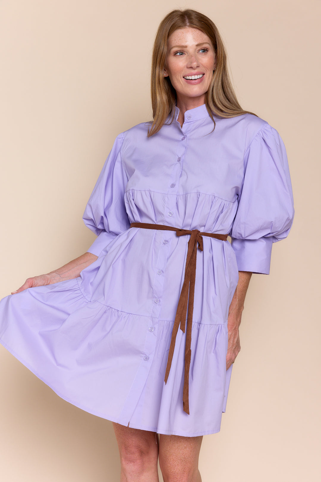 Mina Cotton Puff Sleeve Button Down  Dress