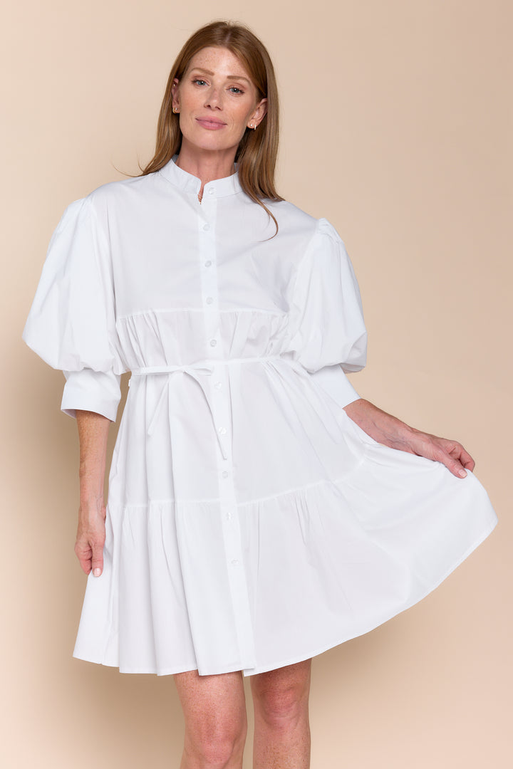 Mina Cotton Puff Sleeve Button Down  Dress