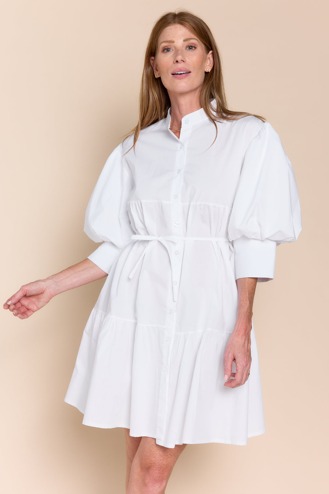 Mina Cotton Puff Sleeve Button Down  Dress