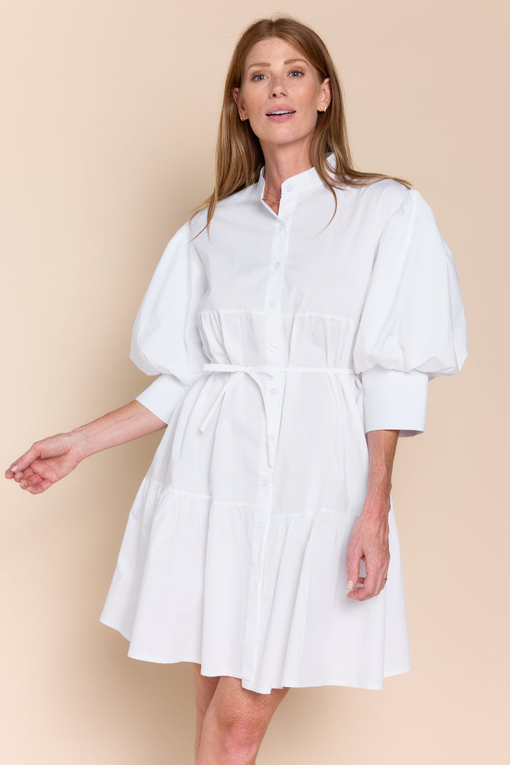 Mina Cotton Puff Sleeve Button Down  Dress