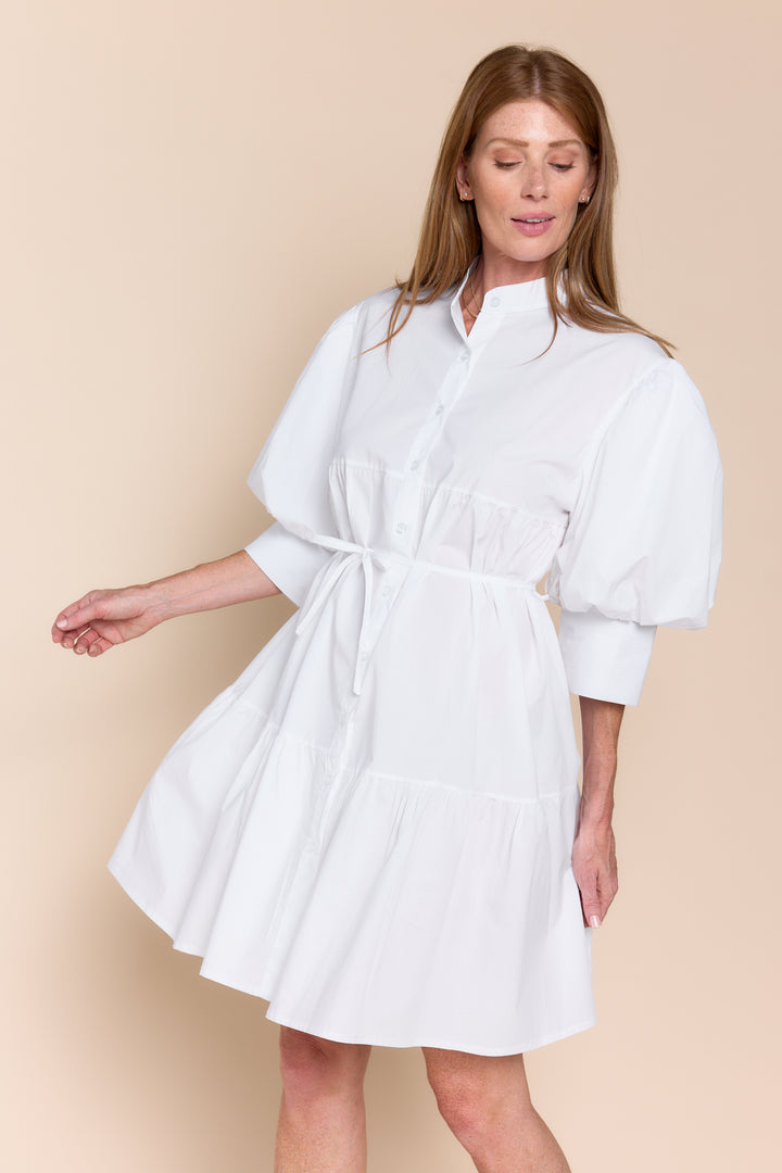 Mina Cotton Puff Sleeve Button Down  Dress