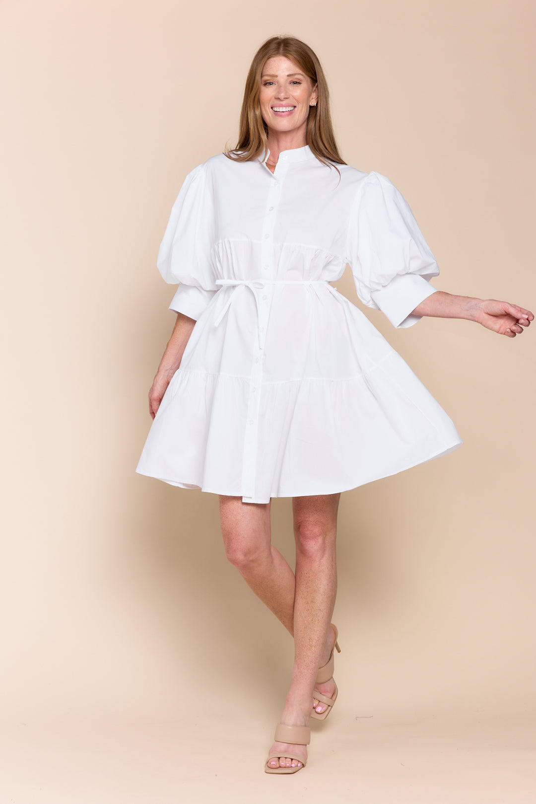 Mina Cotton Puff Sleeve Button Down  Dress