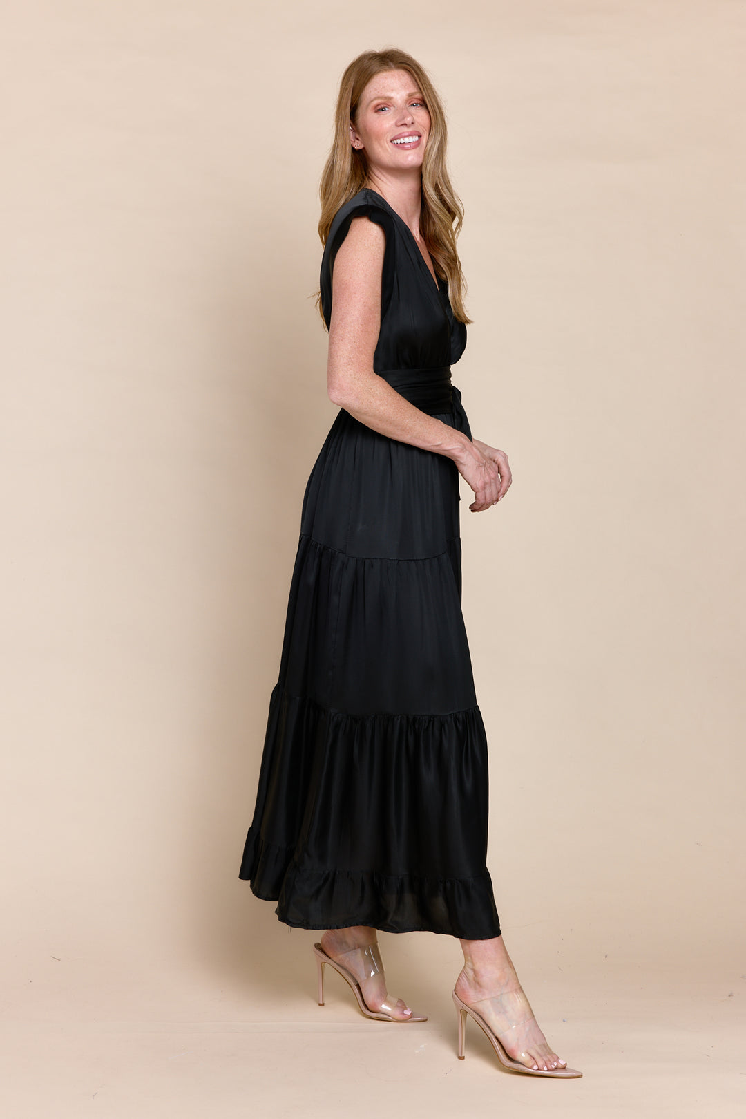 Mishal Tiered Satin Maxi Dress