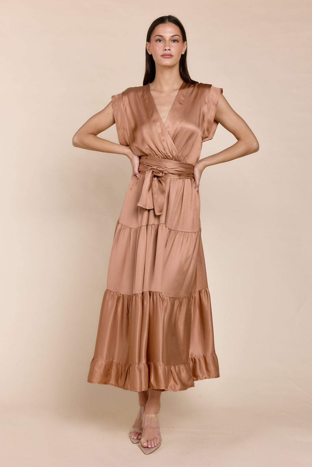 Mishal Tiered Satin Maxi Dress