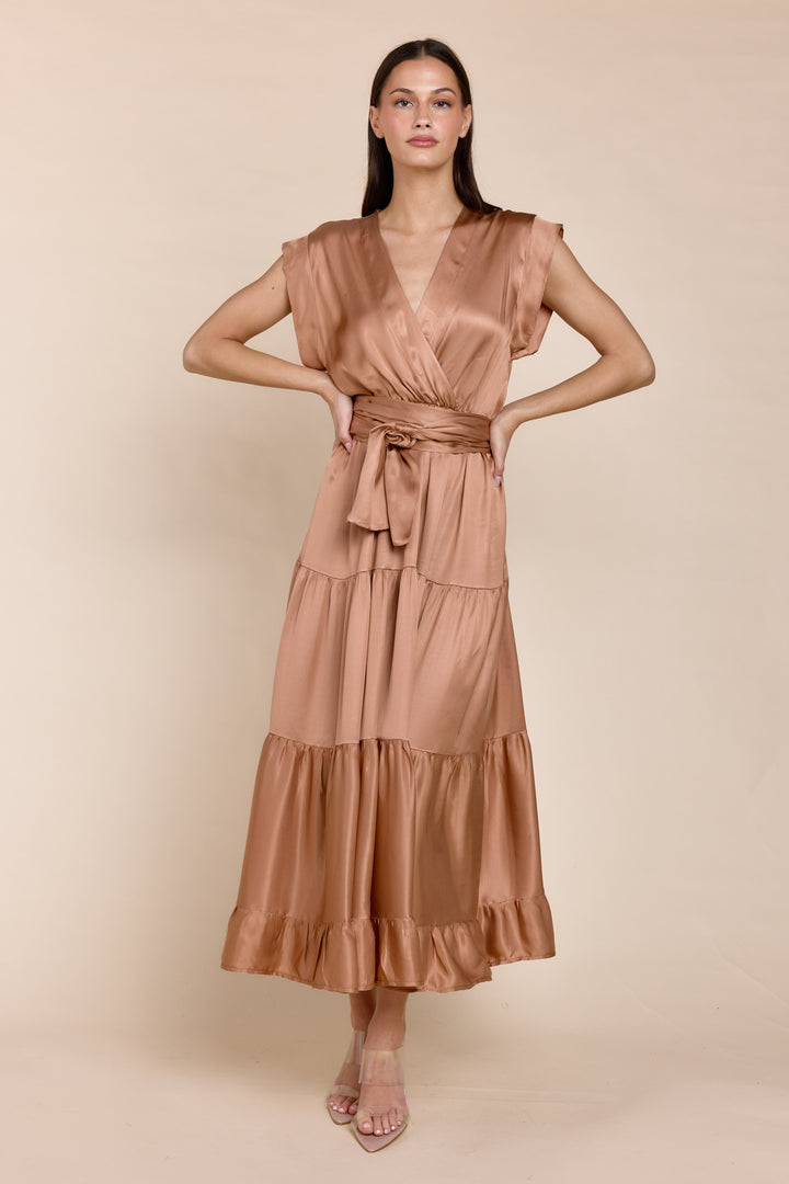 Mishal Tiered Satin Maxi Dress