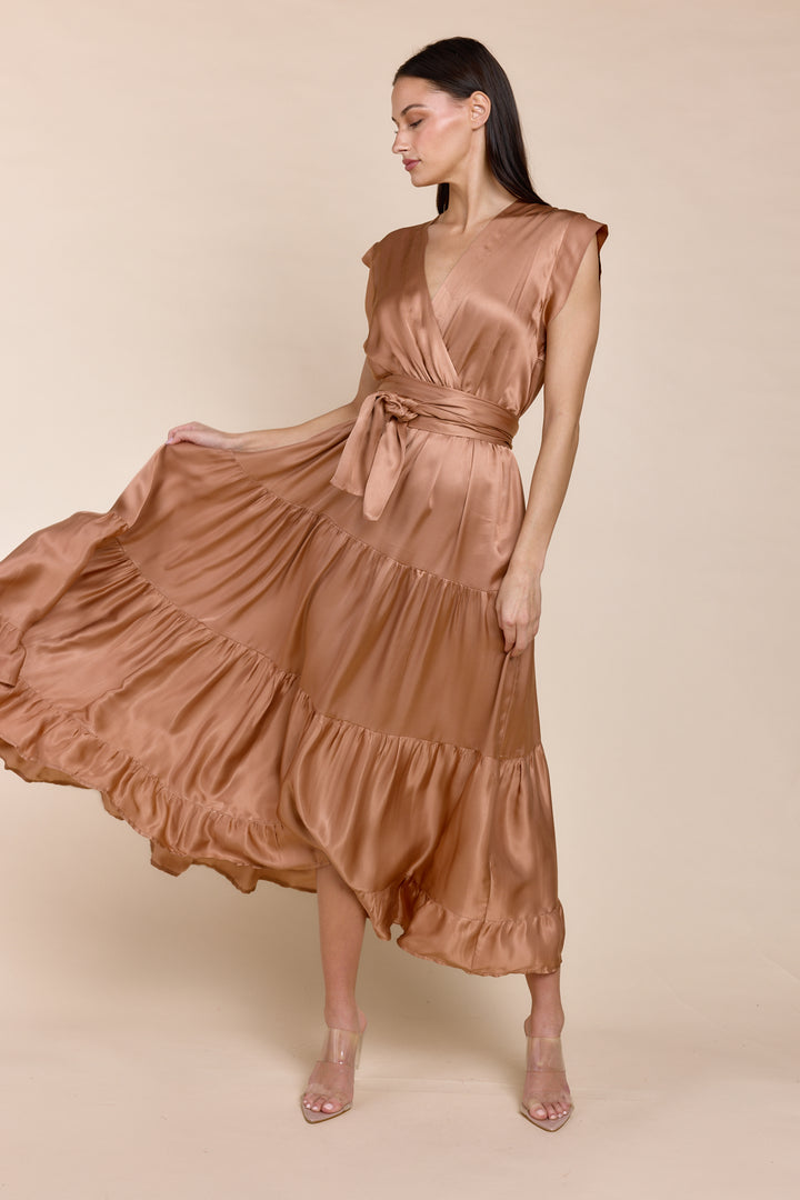 Mishal Tiered Satin Maxi Dress