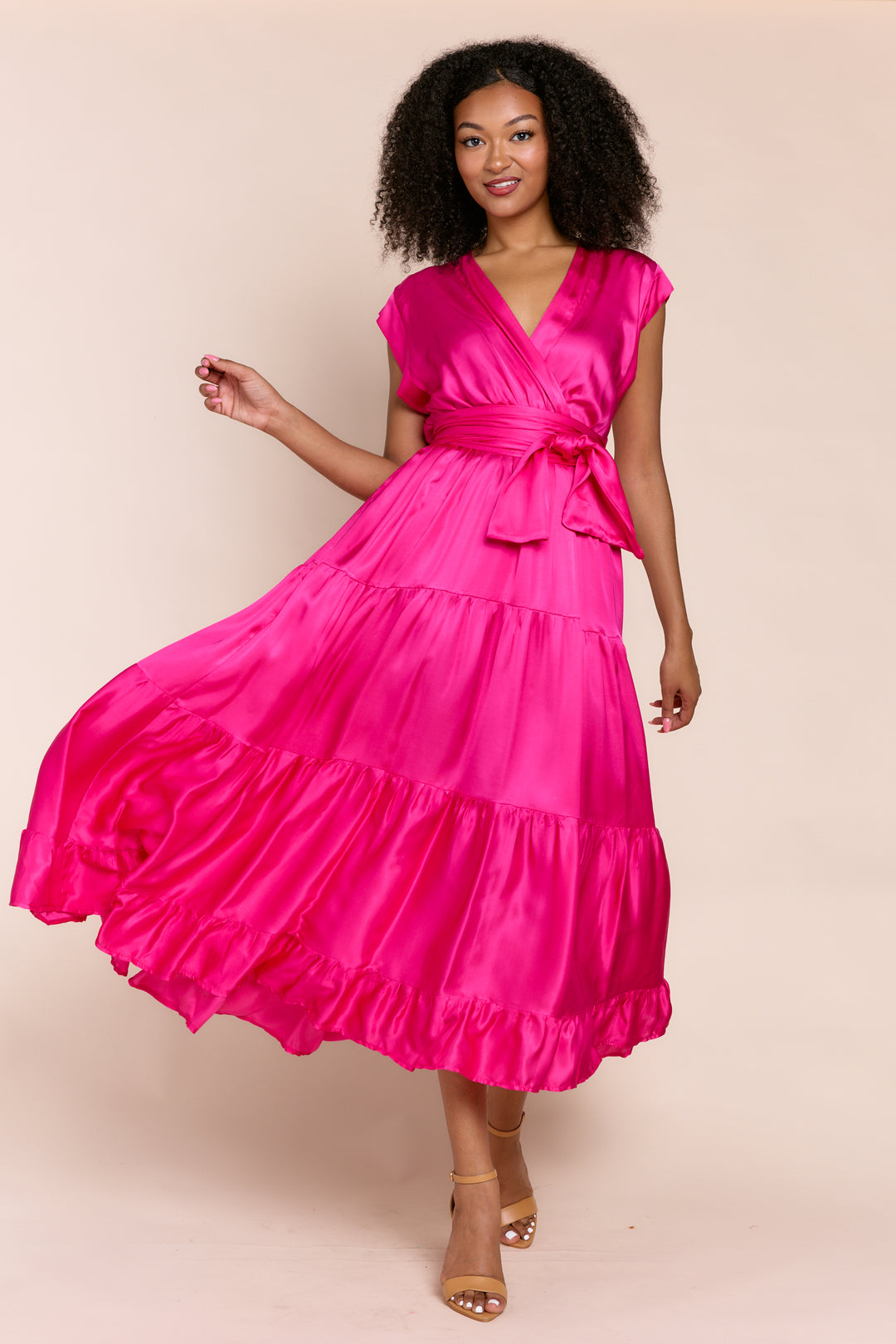 Mishal Tiered Satin Maxi Dress