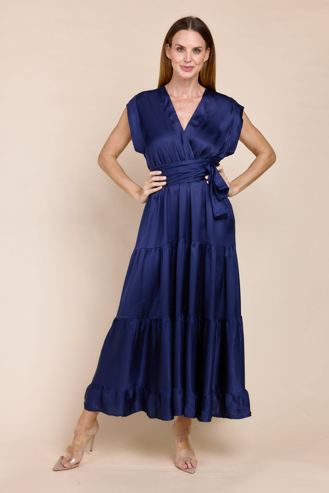 Mishal Tiered Satin Maxi Dress
