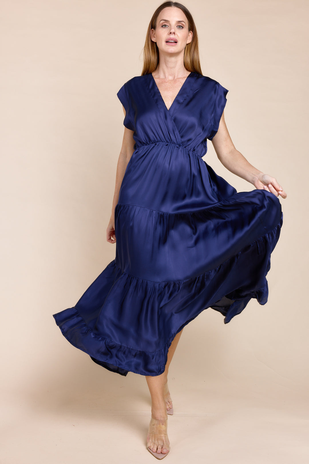 Mishal Tiered Satin Maxi Dress