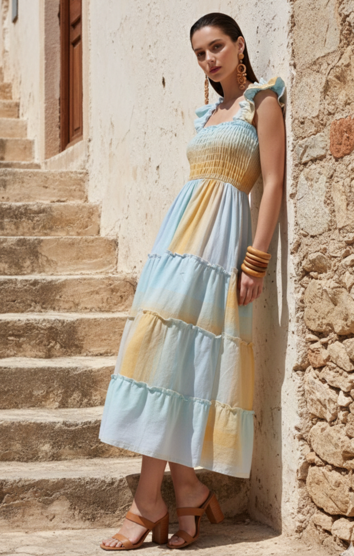 Prada Sundress Smocked  Tiered Maxi  Dress