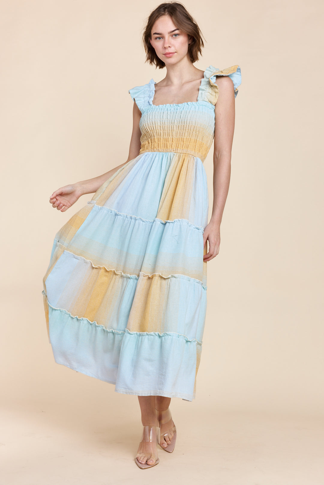 Prada Sundress Smocked  Tiered Maxi  Dress