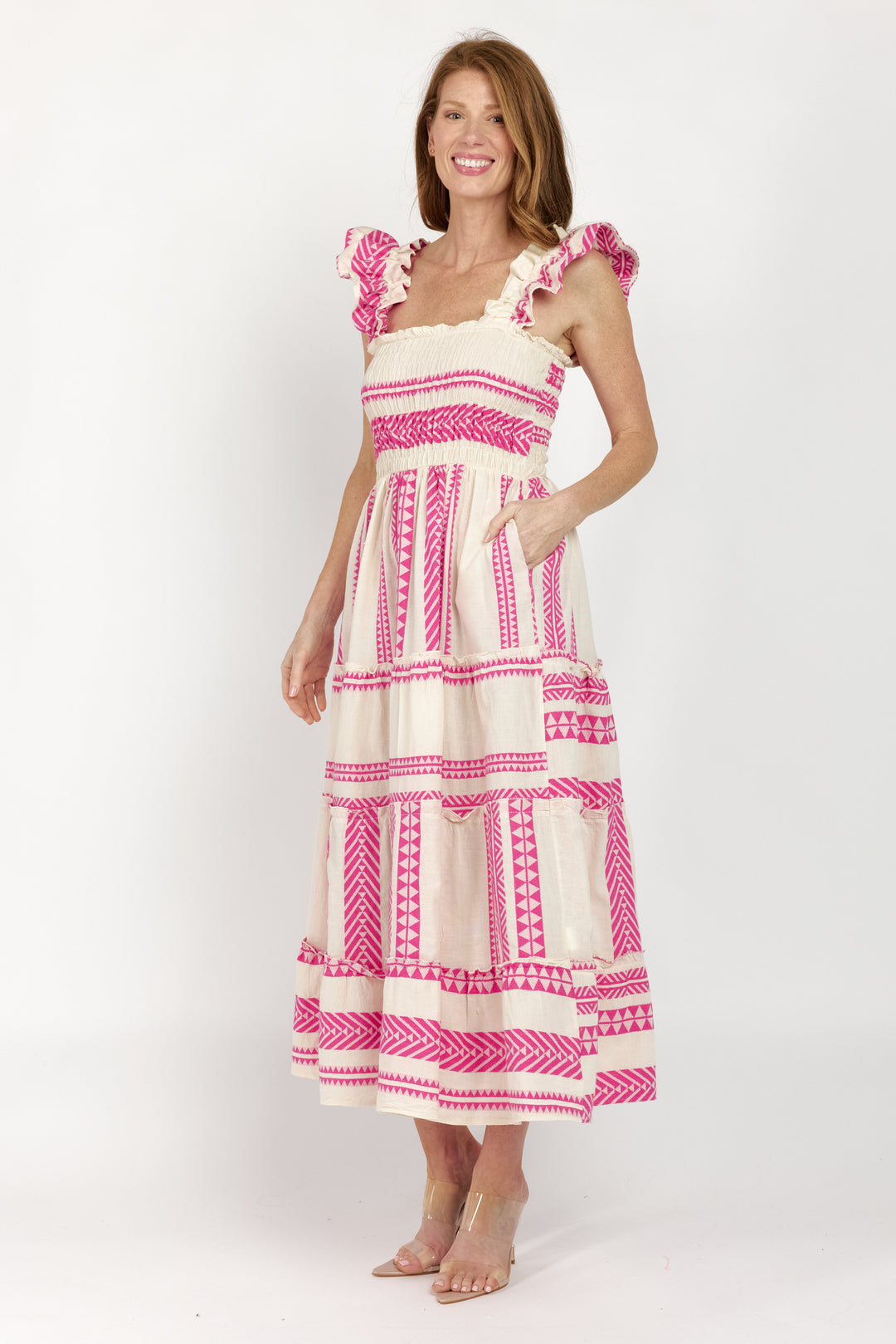 Prada Sundress Smocked  Tiered Maxi  Dress