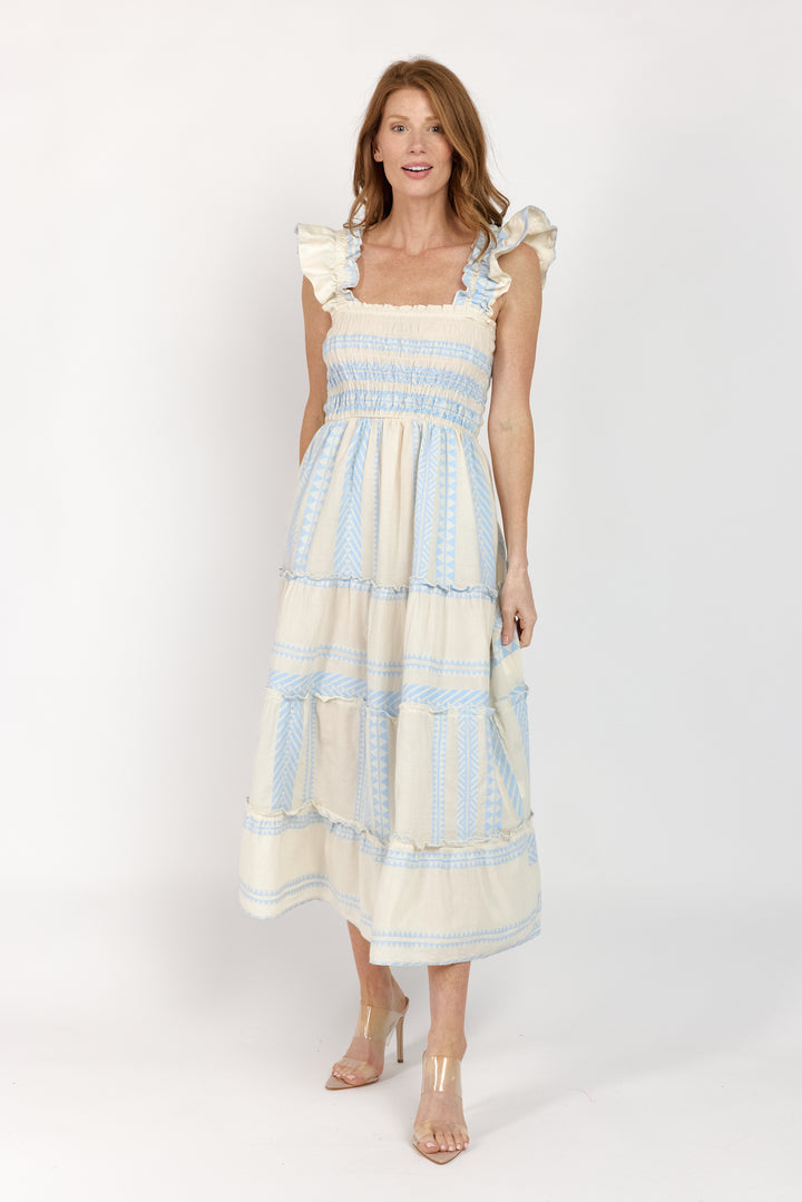 Prada Sundress Smocked  Tiered Maxi  Dress