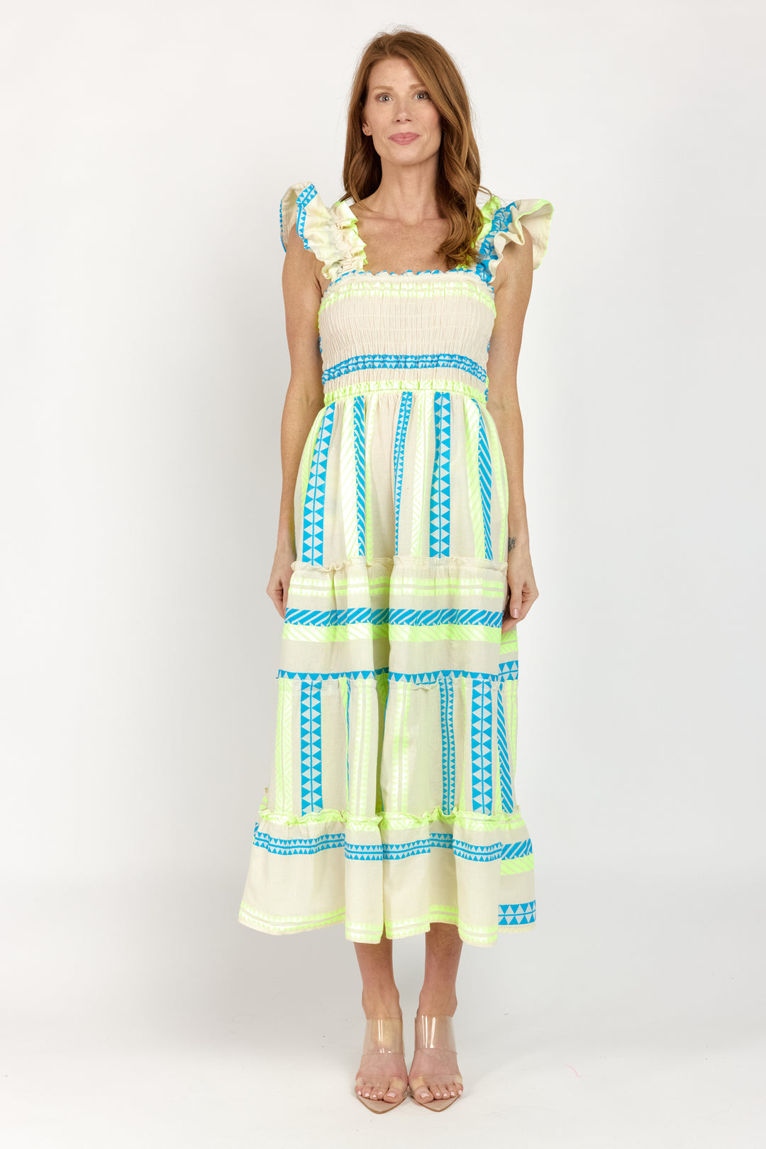 Prada Sundress Smocked  Tiered Maxi  Dress