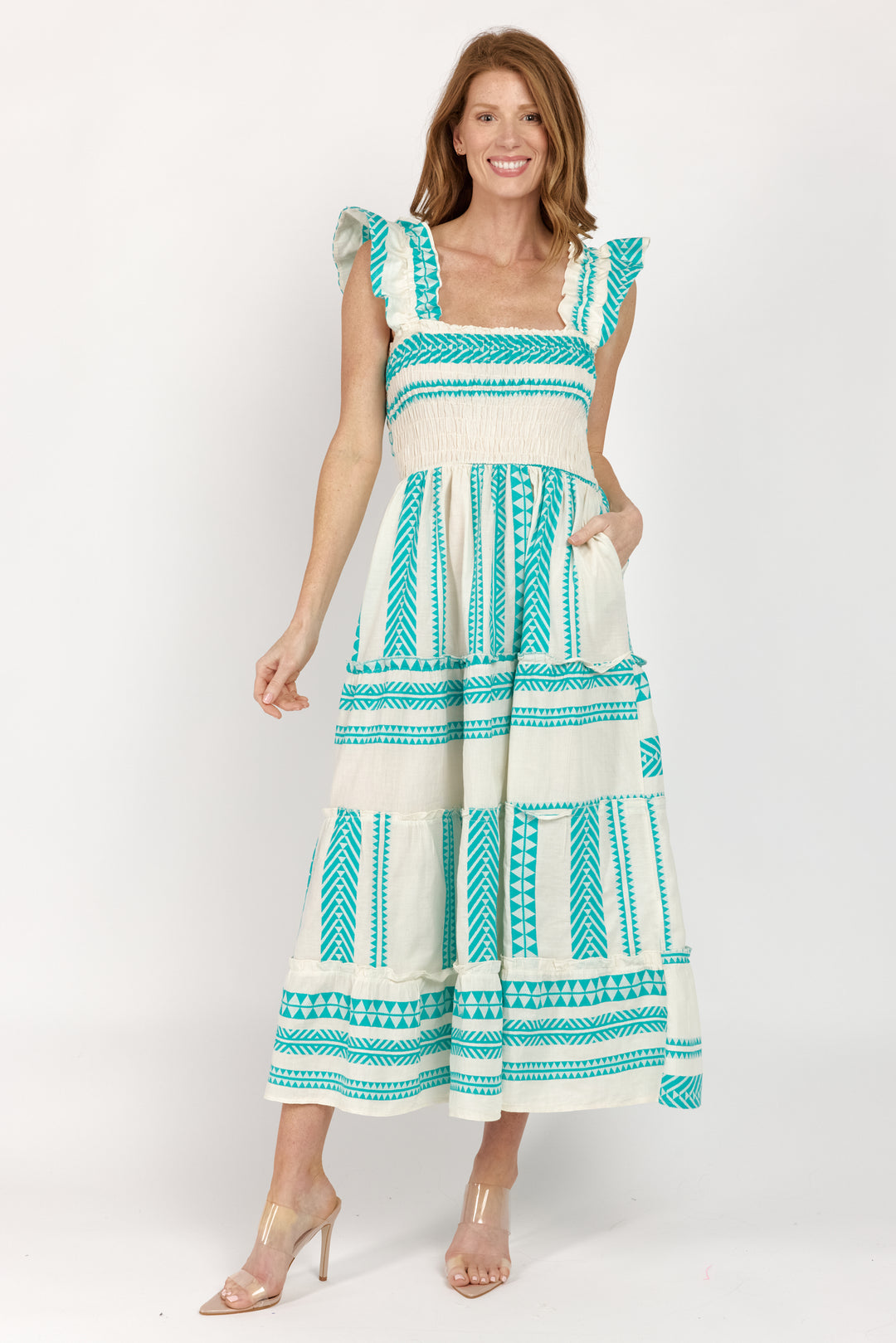 Prada Sundress Smocked  Tiered Maxi  Dress