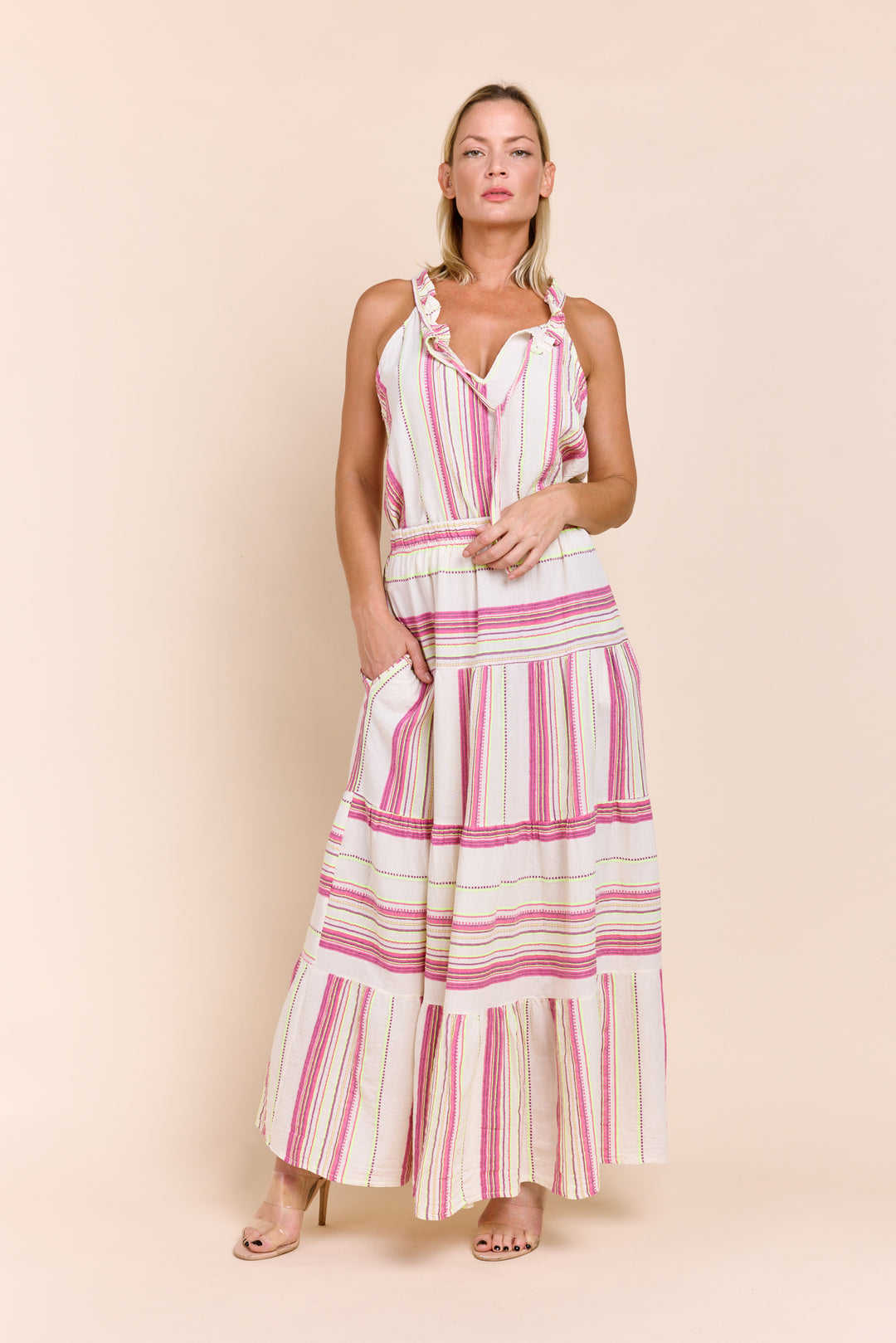 RhodaRuffle Halter Jacquard Cotton Top