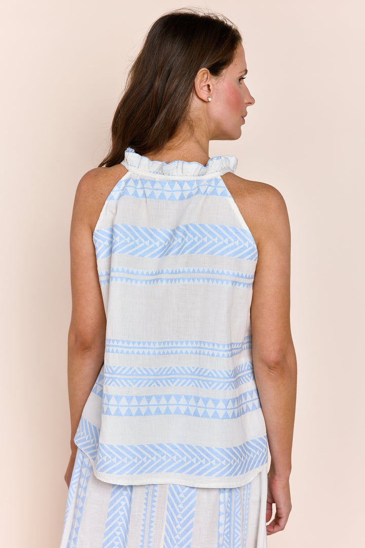 RhodaRuffle Halter Jacquard Cotton Top