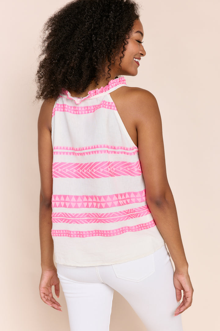 RhodaRuffle Halter Jacquard Cotton Top