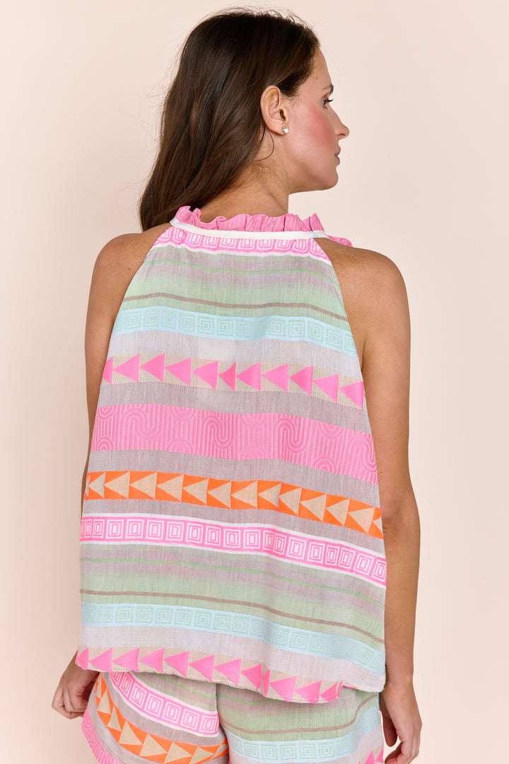 RhodaRuffle Halter Jacquard Cotton Top