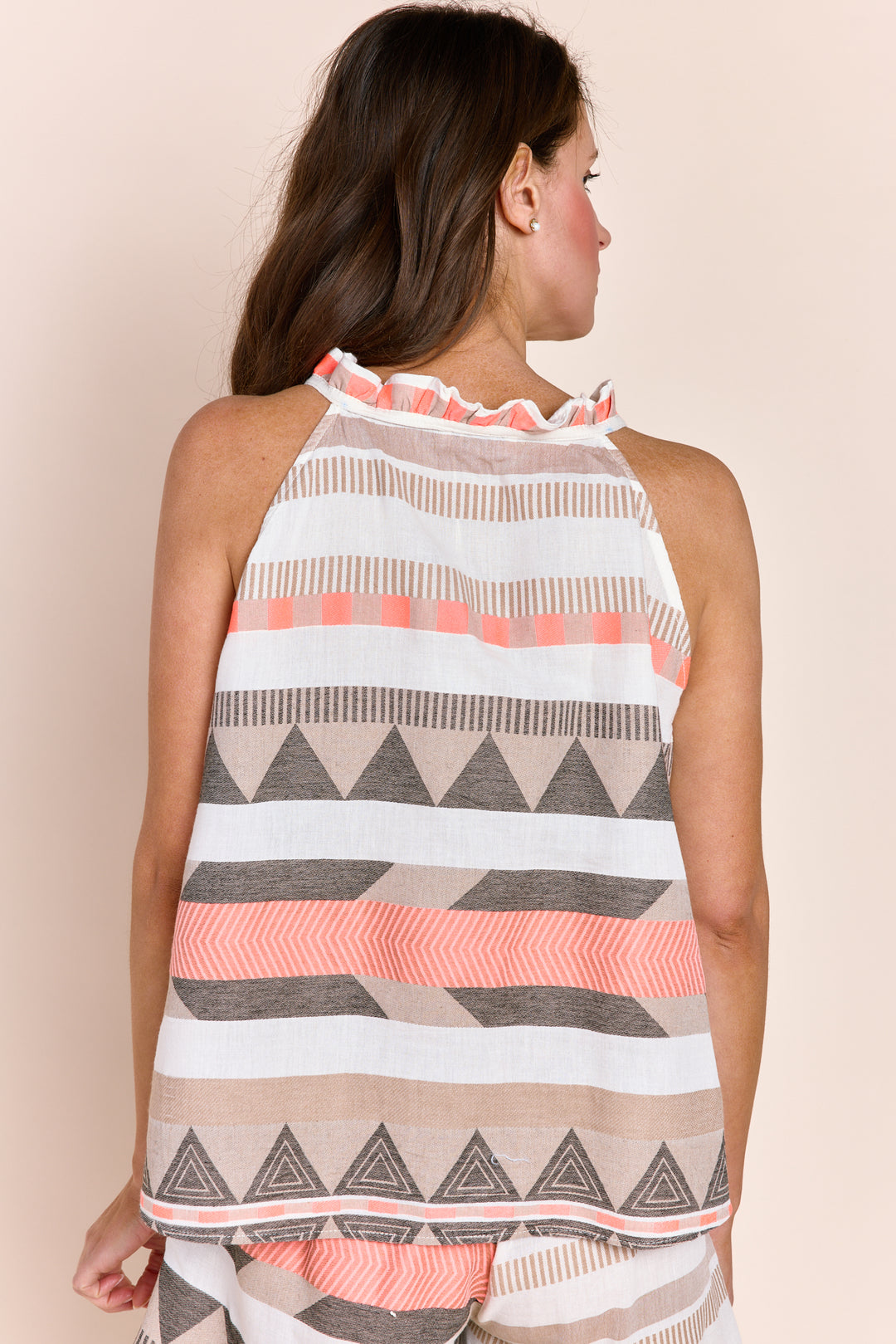 RhodaRuffle Halter Jacquard Cotton Top