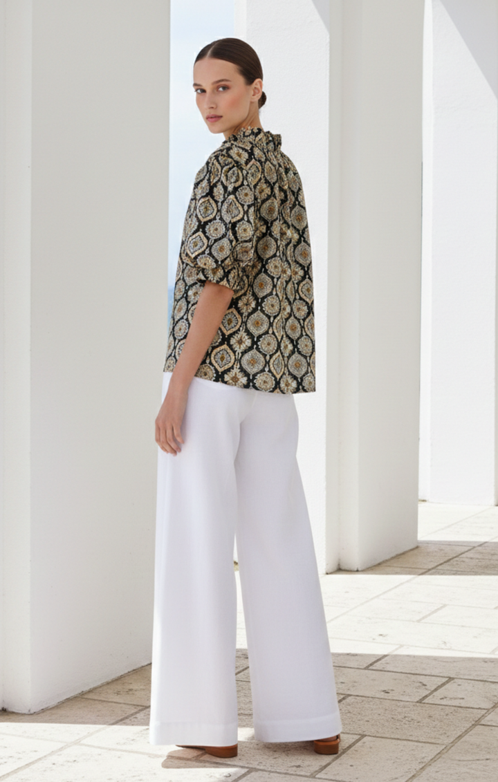 Elaine Bohemian Puff-Sleeve Blouse