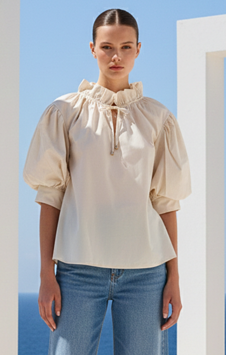 Elaine Bohemian Puff-Sleeve Blouse