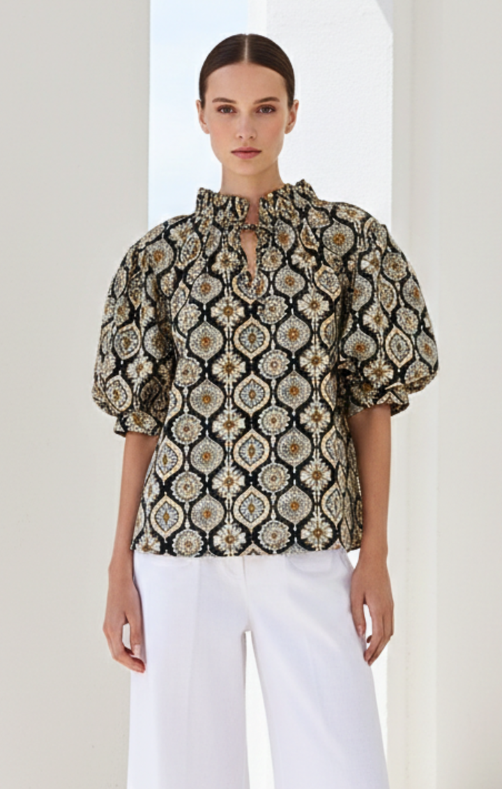 Elaine Bohemian Puff-Sleeve Blouse