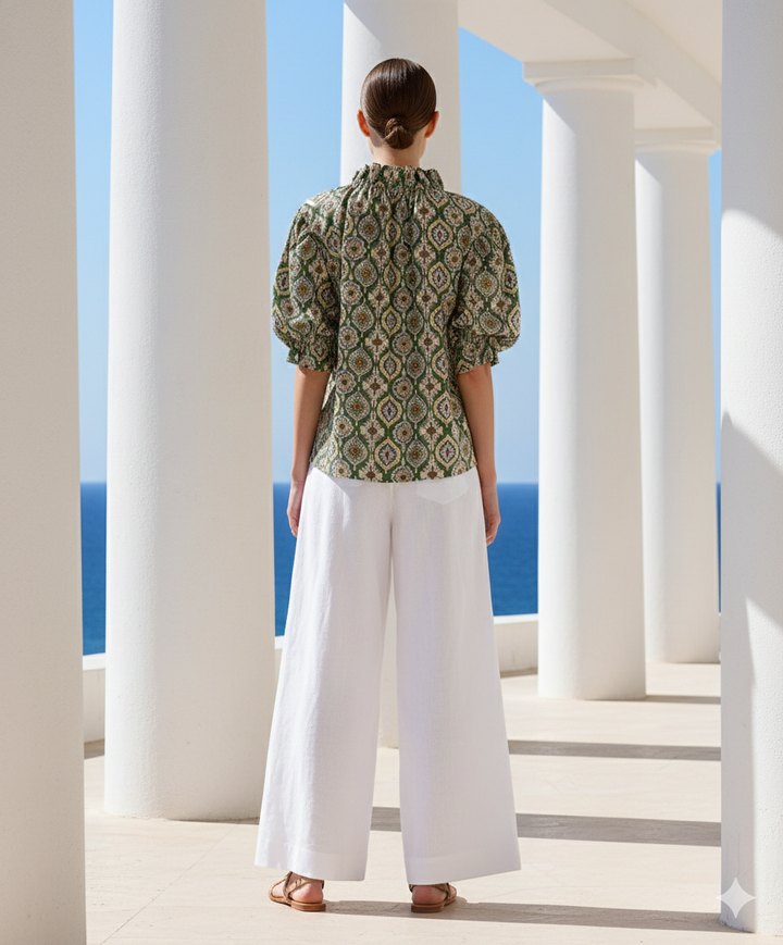 Elaine Bohemian Puff-Sleeve Blouse