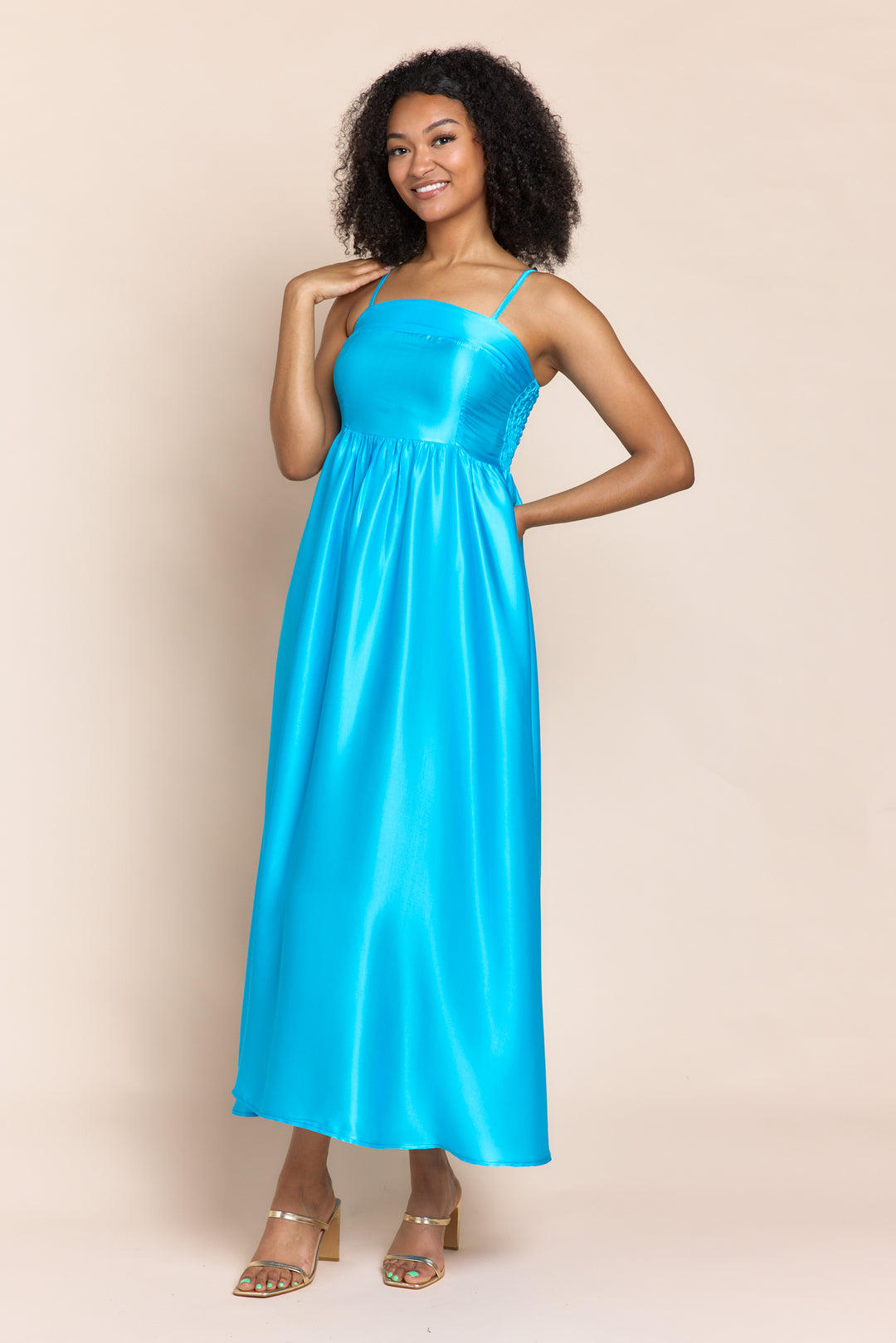 ARABELLA LUSTROUS ITALIAN SATIN EMPIRE-WAIST MAXI DRESS ARABELLA LUSTROUS ITALIAN SATIN EMPIRE-WAIST MAXI DRESS