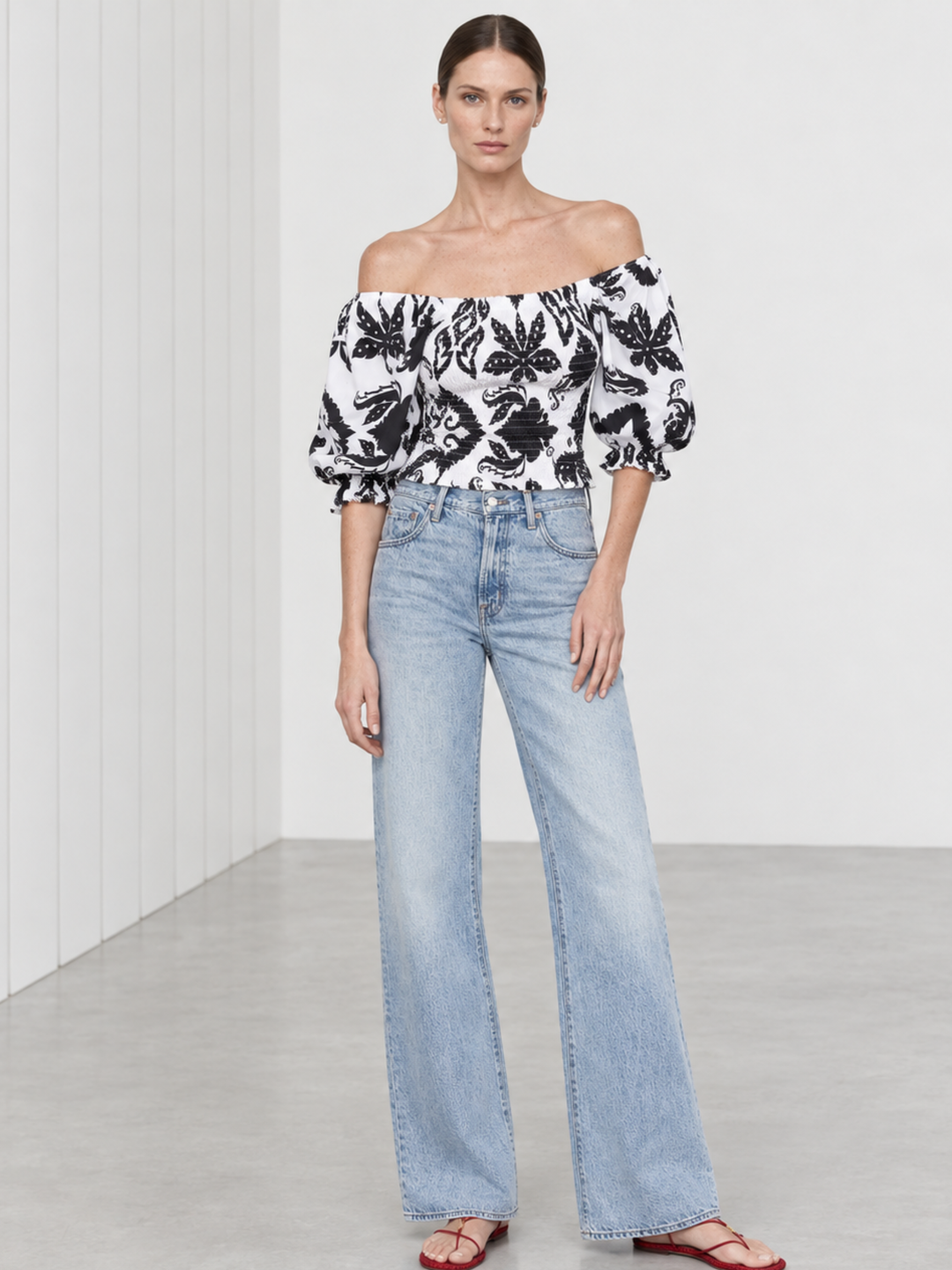Tulip Smocked Abstract Print Puff Sleeve Top
