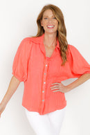 MYRA CORAL BUTTON DOWN BLOUSE