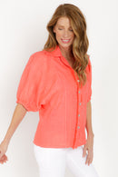 MYRA CORAL BUTTON DOWN BLOUSE