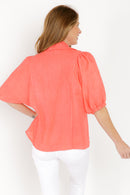 MYRA CORAL BUTTON DOWN BLOUSE