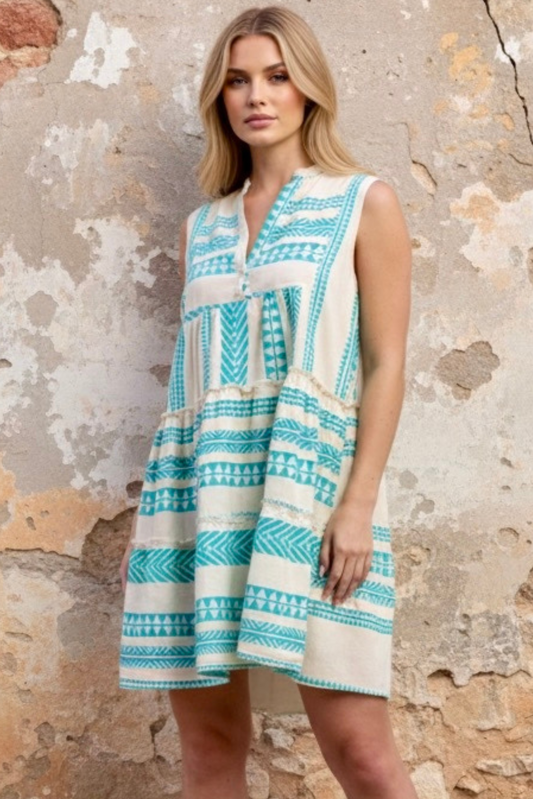 The Valentina Sleeveless Tiered Cototn Mini Boho Dress