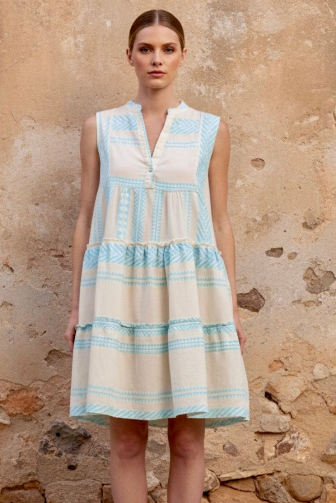 The Valentina Sleeveless Tiered Cototn Mini Boho Dress