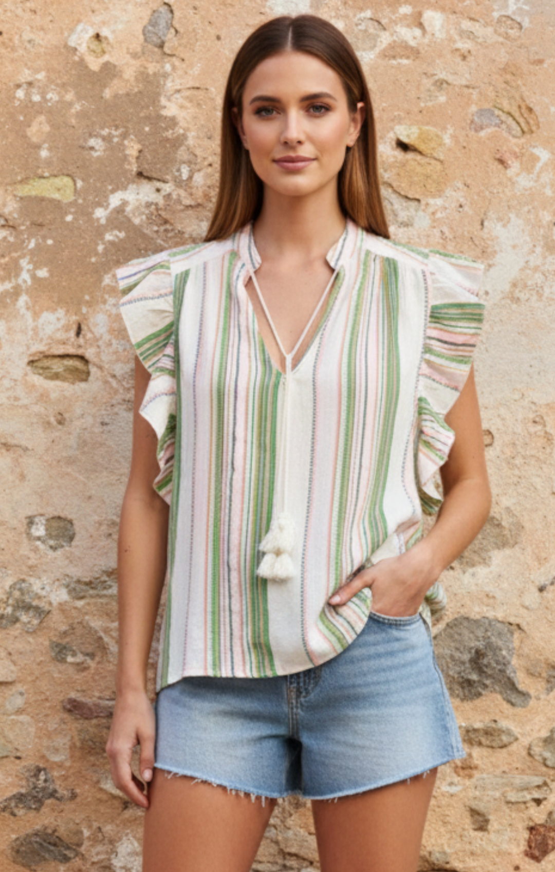 Tampa Breeze Striped Flutter Sleeve Top