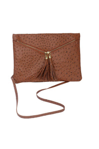 SOFIA CROSSBODY CLUTCH OSTRICH EMBOSS COGNAC