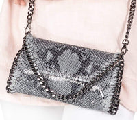 MANDY SNAKE GREY CHAIN SHOULDER BAG