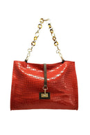 SASSY RED EMBOSS CHAIN STRAP SHOULDER BAG