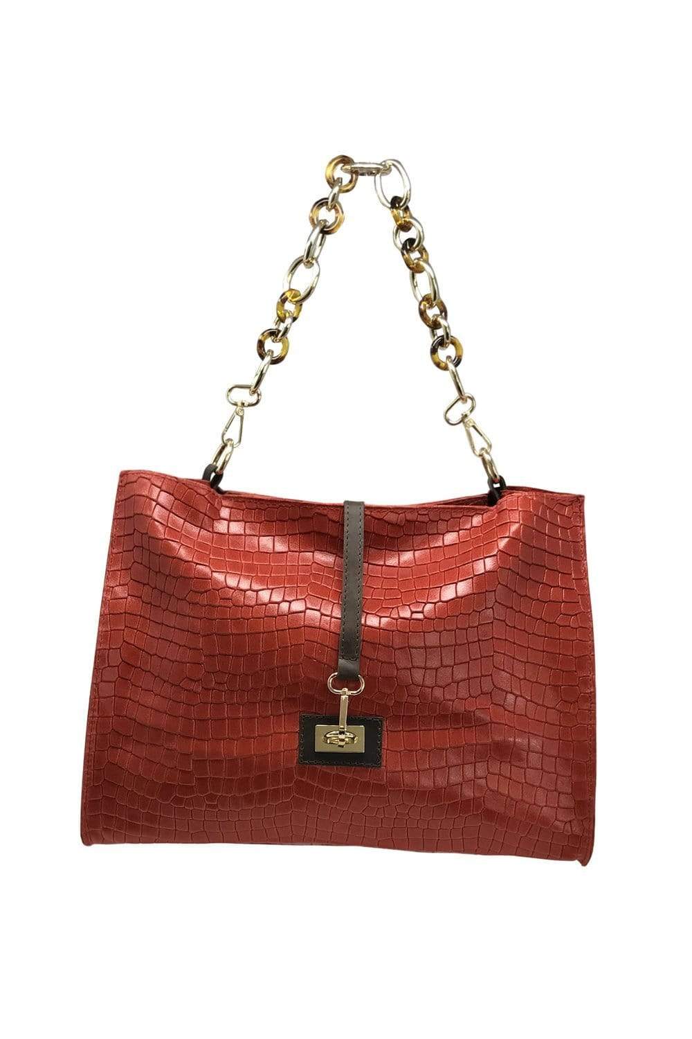 SASSY RED EMBOSS CHAIN STRAP SHOULDER BAG