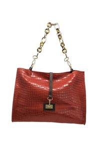 SASSY RED EMBOSS CHAIN STRAP SHOULDER BAG