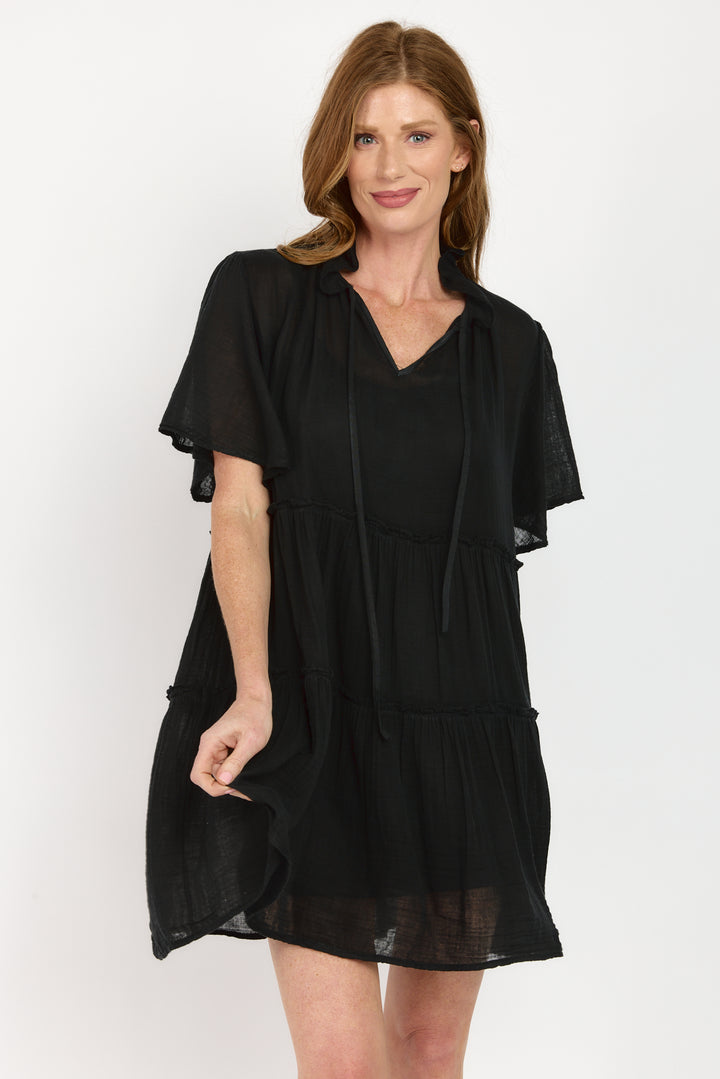 INGRID FLUTTERED SLEEVE TIERED MINI DRESS