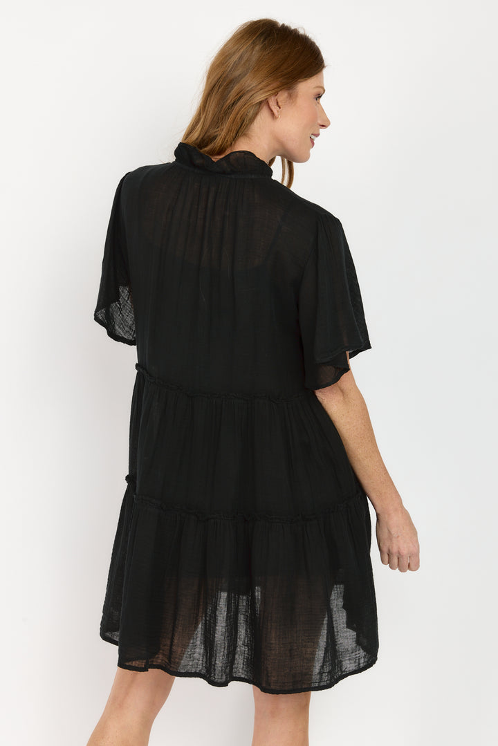 INGRID FLUTTERED SLEEVE TIERED MINI DRESS