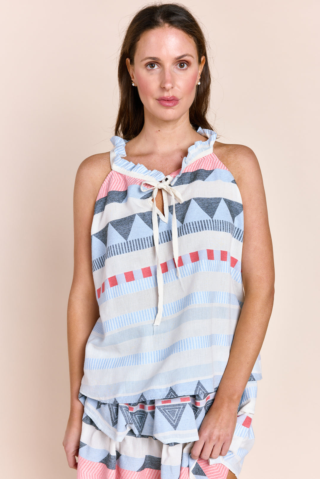 RhodaRuffle Halter Jacquard Cotton Top